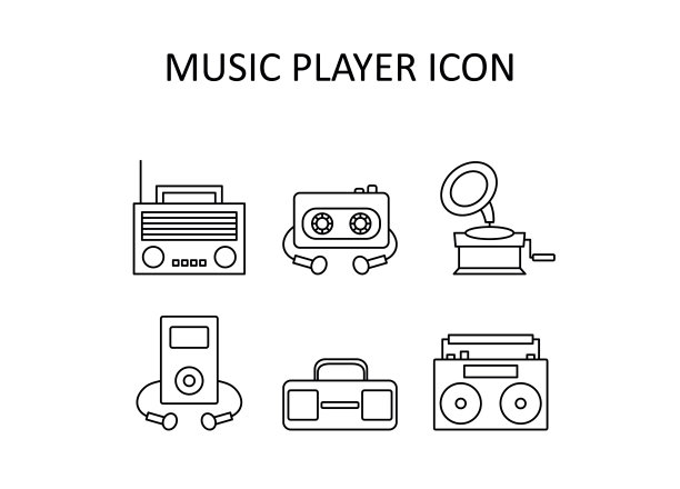 矢量插图与音乐播放器图标。轮廓图纸。图片下载