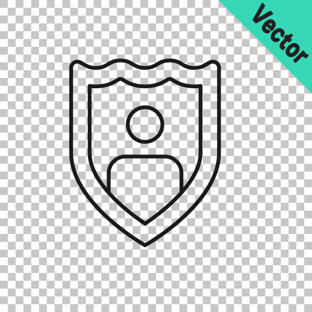 黑线人寿保险与盾图标孤立在透明背景上。安全，安全，保护，保护理念。向量图片下载