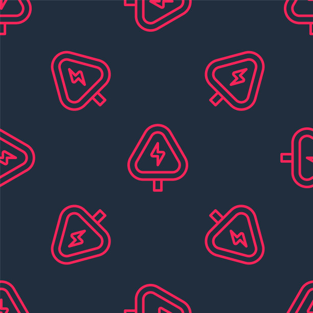 红线高压标志图标孤立无缝模式上的黑色背景。危险的象征。在三角形箭头。警告图标。向量图片下载