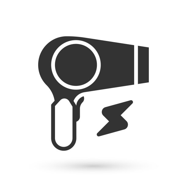 灰色吹风机图标孤立在白色背景上。吹风机的迹象。头发干燥的象征。吹热空气。向量图片下载