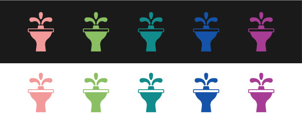 设置喷泉图标孤立在黑白背景上。向量图片下载