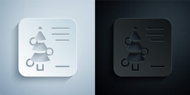 剪纸圣诞明信片图标孤立的灰色和黑色背景。圣诞快乐，恭贺新禧。纸艺术风格。向量图片下载