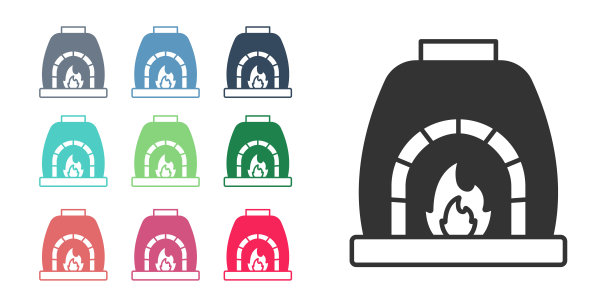 黑色铁匠炉图标孤立在白色背景上。设置图标丰富多彩。向量图片下载