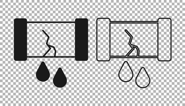黑色破裂的油管与阀门图标隔离在透明背景上。向量图片下载