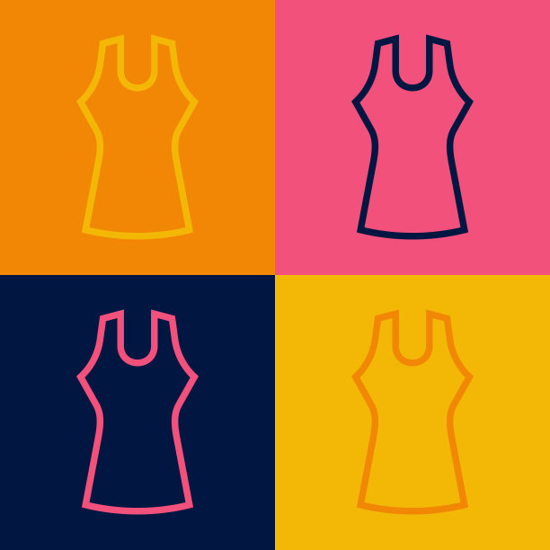 波普艺术线女性服装图标孤立的颜色背景。衣服的迹象。向量图片下载