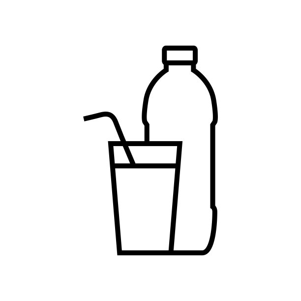 水瓶和玻璃线图标，矢量轮廓标识孤立在白色背景图片下载