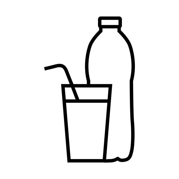 水瓶和玻璃线图标，矢量轮廓标识孤立在白色背景图片下载