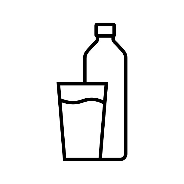 水瓶和玻璃线图标，矢量轮廓标识孤立在白色背景图片下载