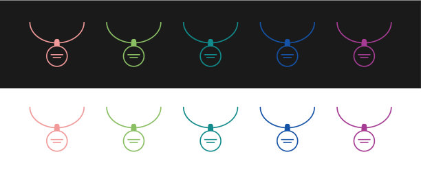 设置吊坠项链图标孤立在黑白背景上。向量图片下载