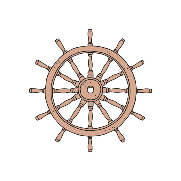 方向盘舵。矢量涂鸦草图轮廓复古孤立插图。图片下载