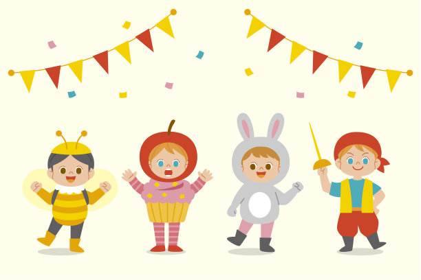 平面嘉年华服装设置矢量插图图片下载