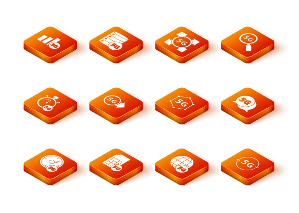 设置数字测速仪5G、Sim卡、网络、图标。向量图片下载
