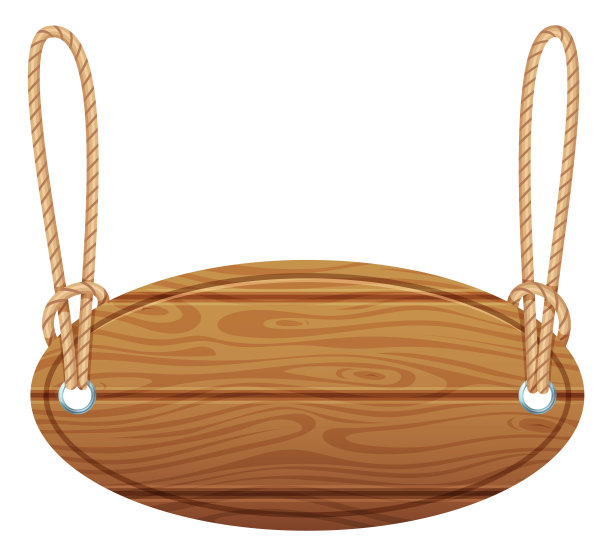 挂在绳子上的木制横幅。空白的椭圆形模板图片下载