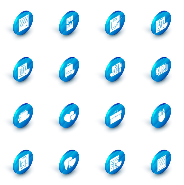 设置撕裂的合同，空白的笔记本和笔，文件与钥匙与盾，合同，钱包钱，旅行行李保险，叠纸现金和医疗剪贴板临床记录图标。向量图片下载