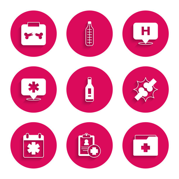 设置数字温度计，病人记录，关节疼痛，膝盖疼痛，医生预约，位置医院，骨折图标的x光片。向量图片下载