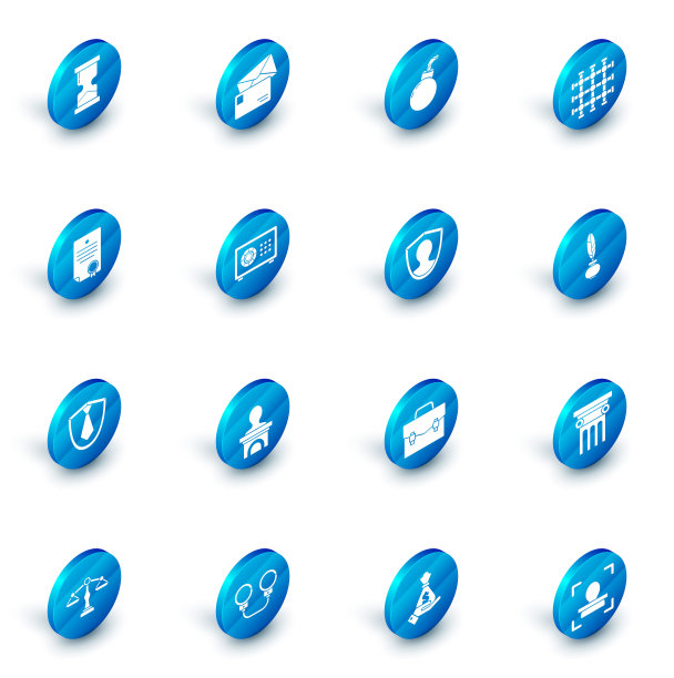 设置信封，炸弹准备爆炸，监狱窗口，证书模板，领带，安全，羽毛和墨水瓶和用户保护图标。向量图片下载