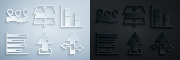 设置百分比向上箭头，图形，图表，图表，饼图信息图，箭头，图层和位置图标。向量图片下载