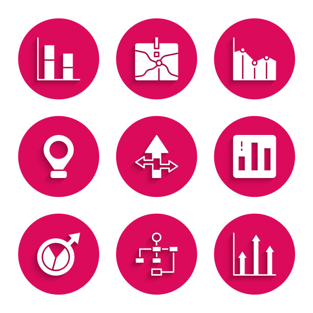 设置箭头、层次结构组织图、饼状信息图、财务增长、位置和图、图图标。向量图片下载