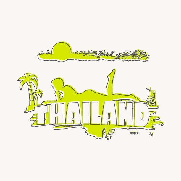 年轻女子在海滩上晒太阳。棕榈和救生员塔和泰国文图片下载