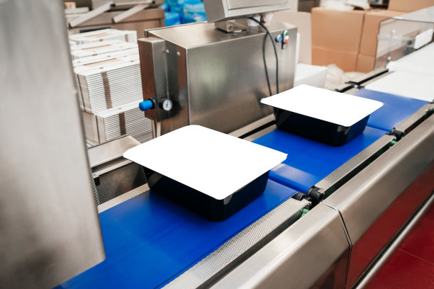 现代家禽加工厂。用肉类生产食品的工厂。传送带上的食物。现代化食品厂的自动化生产线。图片下载