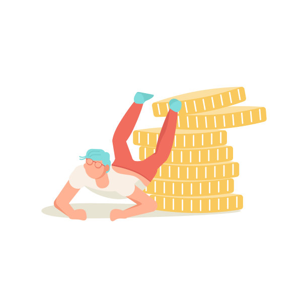 男性投资者从一堆硬币上掉下来。财务下降和业务危机图片下载