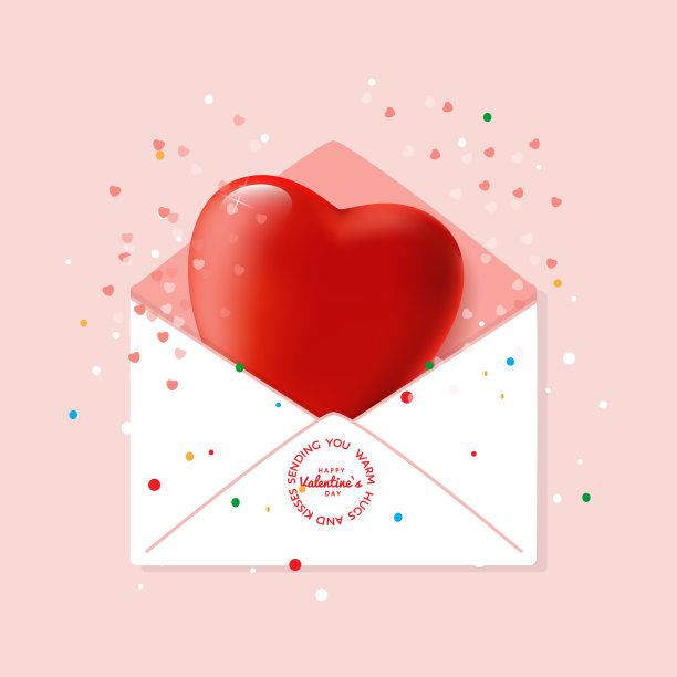 情人节3d心在信封图片下载