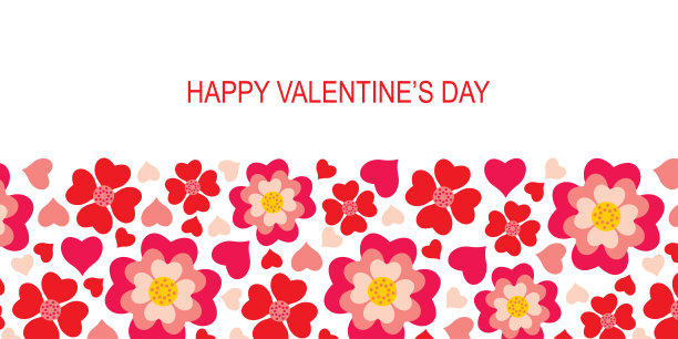 情人节贺卡与花和心水平装饰图片下载