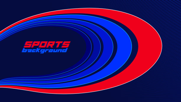 运动背景矢量抽象线条三维旋转，暗红色和蓝色动态布局运动游戏或赛车和跑步活动。图片下载
