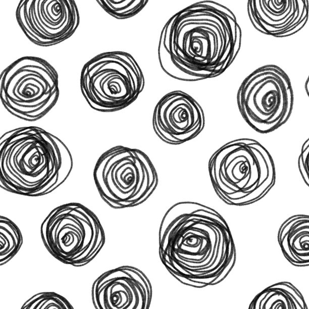 Сircles涂鸦无缝图案。抽象粗线条手绘黑白插图。线条和形状。墨水绘画风格。图片下载