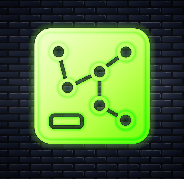 霓虹灯铁路地图图标孤立在砖墙背景。向量图片下载