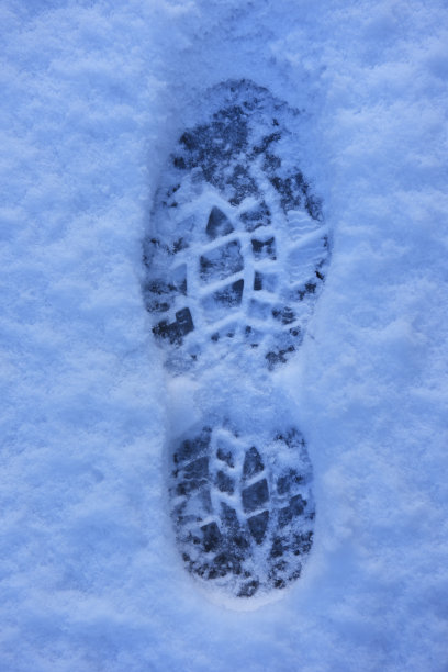清晨雪地上的脚印图片下载