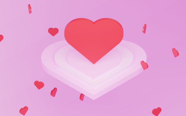 3DCG简单的心脏基地与骑马和跳舞的心，粉红色的背景图片下载