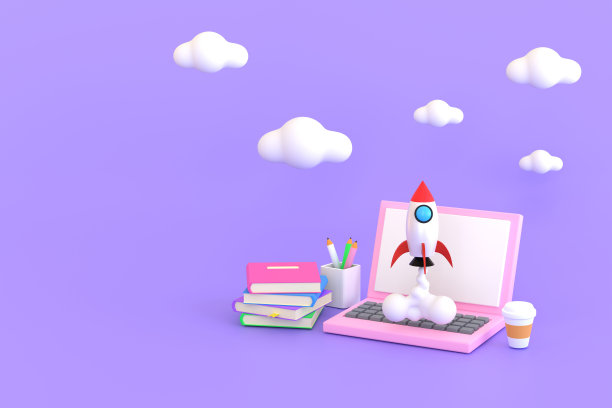 笔记本电脑教育一枚火箭升上天空。图片下载