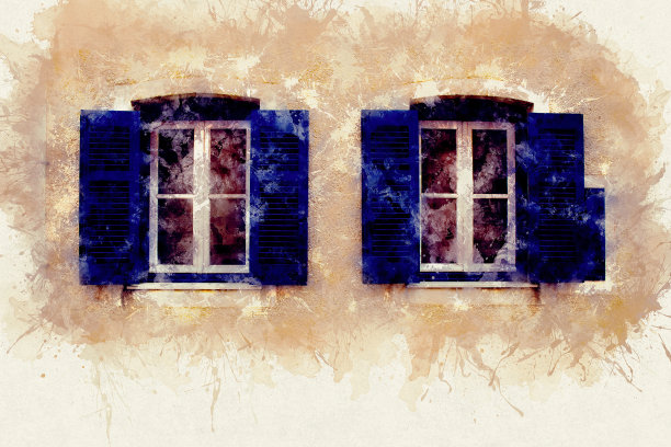 希腊一个小岛上的老城区里的水彩画街。希腊群岛迷人的街道。图片下载