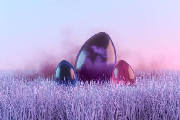 草地上的复活节彩蛋和霓虹灯图片下载