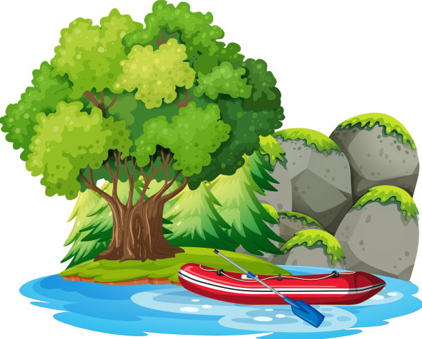 带有充气船的孤岛景观图片下载