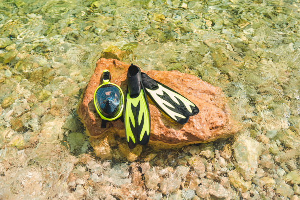 带鳍状肢的浮潜面罩图片下载