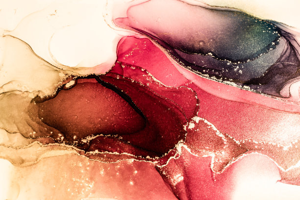 摘要亮泽亮泽的液体色背景，手绘的金色条纹酒精画，液体墨技术纹理用于高分辨率的背景设计图片下载