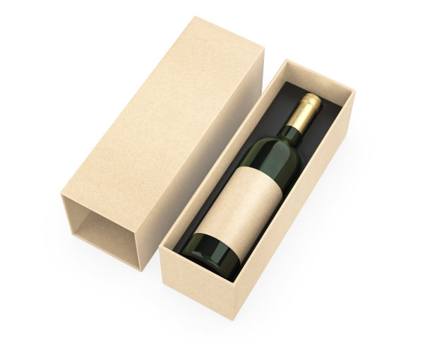 带空白标签和吊牌的酒瓶，用纸盒包装进行商标和模拟。图片下载
