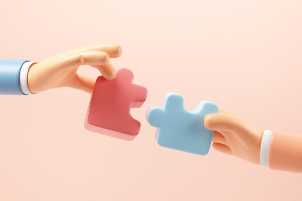 象征团队合作，人之手连接拼图，合作，伙伴关系，经营理念。图片下载