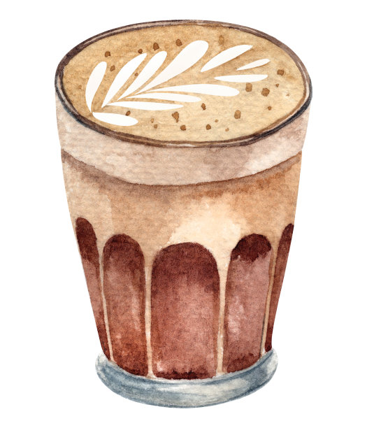 手绘咖啡杯在水彩纸孤立在白色背景上。食物的例子。图片下载