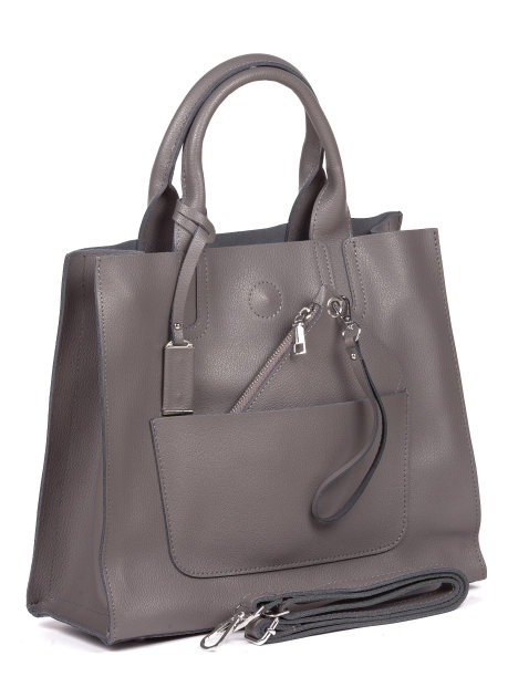 灰色皮革女人的手袋与皮带孤立在白色背景上图片下载