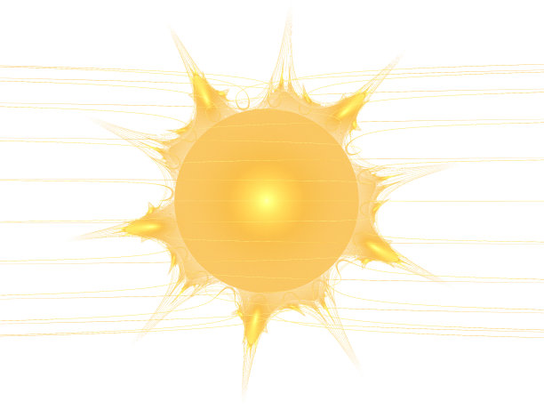 黄色风格化的太阳孤立在白色，分形3d渲染图片下载