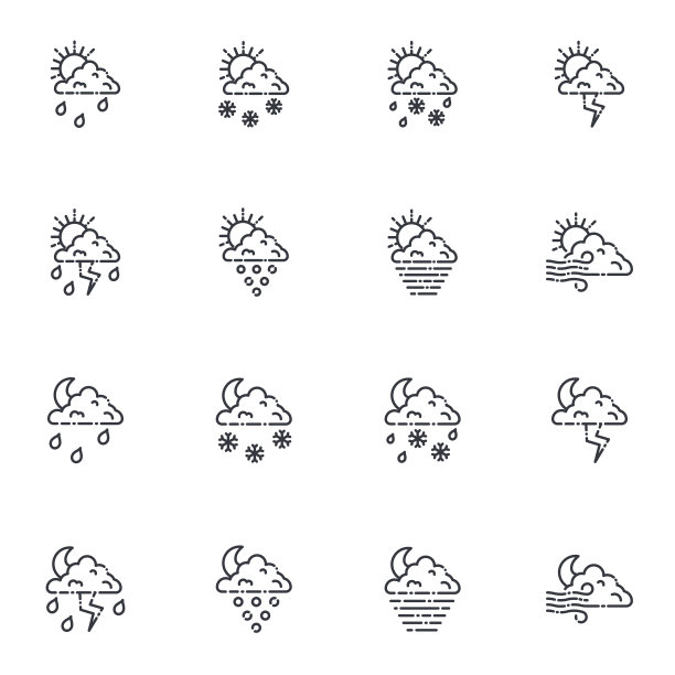 集合的天气预报线图标和环境元素孤立图片下载