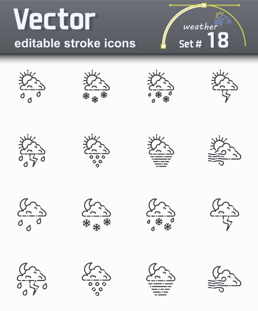 集可编辑的天气预报线图标和环境元素隔离图片下载