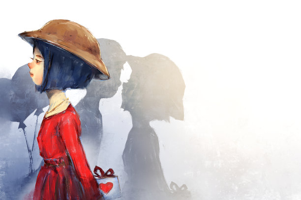 数码艺术画情侣接吻，阴影在墙上。图片下载