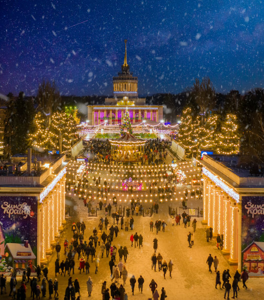 晚上的照片圣诞夜照片圣诞树，庆祝活动在基辅的公园图片下载