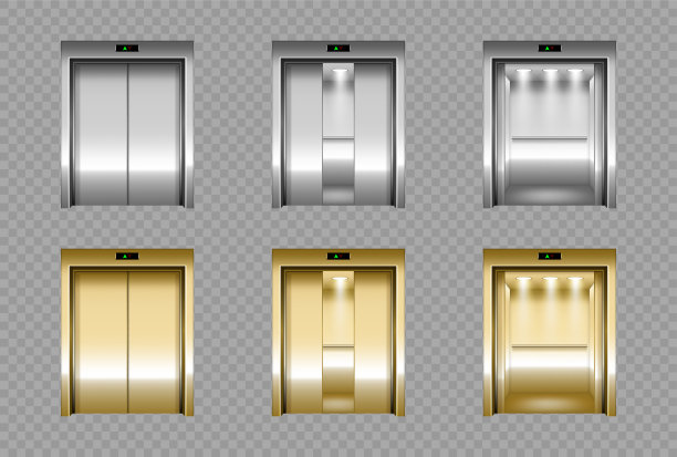 不同的电梯门套在透明的背景上隔离。向量现实的例子图片下载