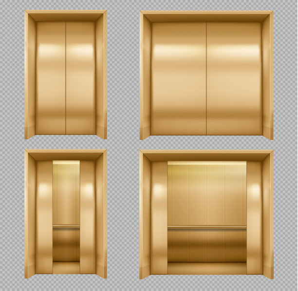 门电梯。现实开放黄金办公室电梯矢量插图图片下载