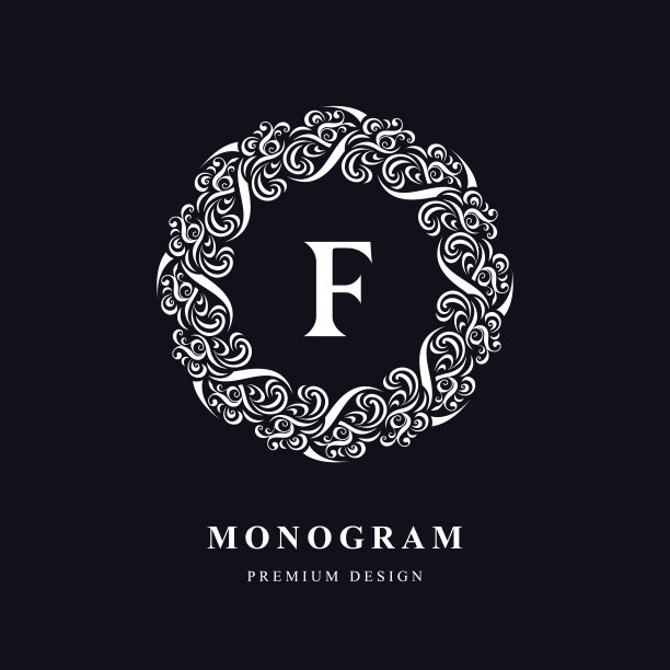 古着字母f组合的书法艺术标志。用于书籍设计，品牌名称，名片，珠宝，餐厅，精品店。创意花卉模板。矢量图图片下载